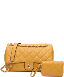 2 in 1 Quilted Fashion Messenger Bag XNR21063 MUSTARD